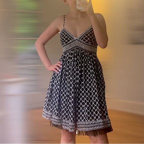 BCBGMaxazria Party Dress Sleeveless Sequins Tulle Printed Silk Black White 12 - Picture 16 of 16